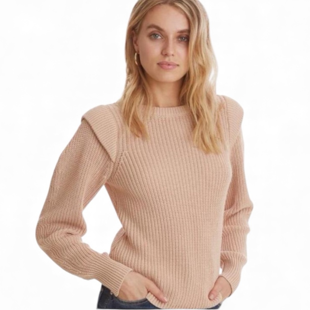 525 Shaker Stitch Sweater w/Structured Shoulder Detail in Tan Sz Small